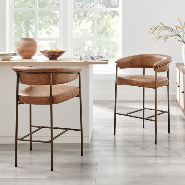Kaiden KD Faux Leather Counter Stool, Antique Cigar Brown 