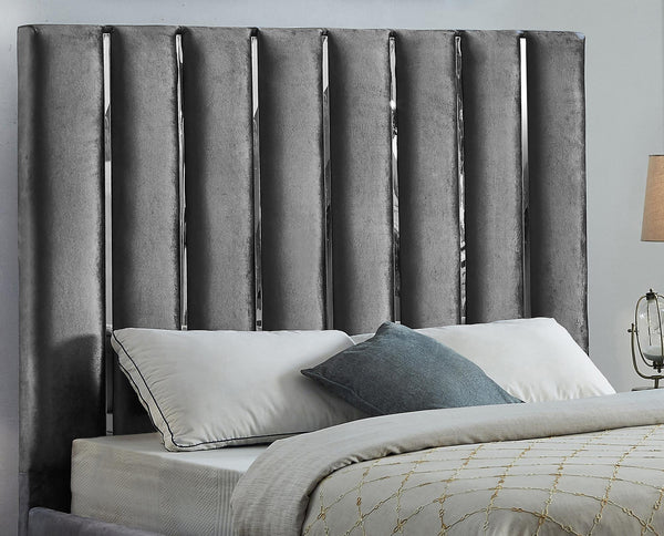 Donnie King Bed In Grey Velvet