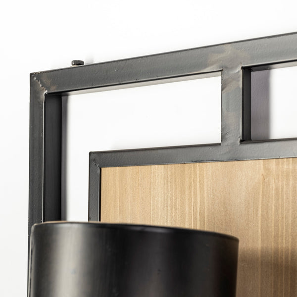 Cleo 16.9x57.1 Black Metal and Wood Rectangular Wall Sconce