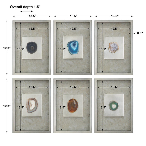 Agate Stone Silver Wall Art S/6
