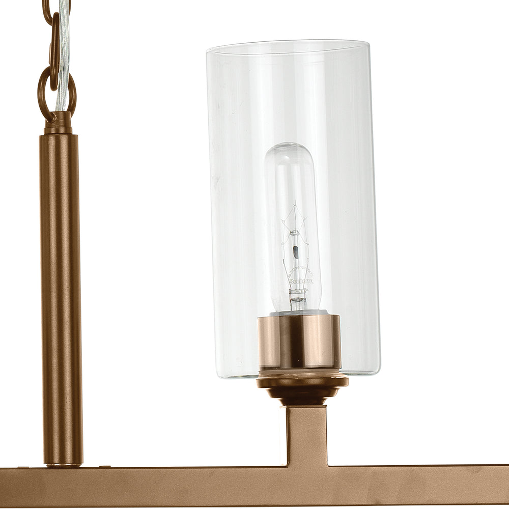 Linear 6-Light Steel Chandelier, Antique Brass