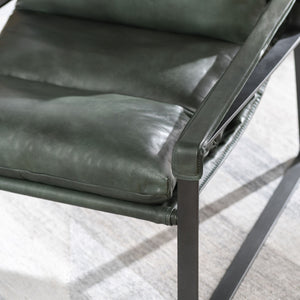 Morgan Leather Accent Chair with Iron Legs - Forrest Green