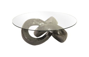 Trifoil Coffee Table, Liquid Silver w/Glass
