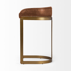 Hollyfield 20.5L x 19.75W x 32.75H Brown Leather Seat Gold Metal Base Bar Stool