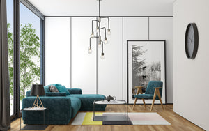 Neutra 7 Light Chandelier in Matte Black + Polished Nickel Finish