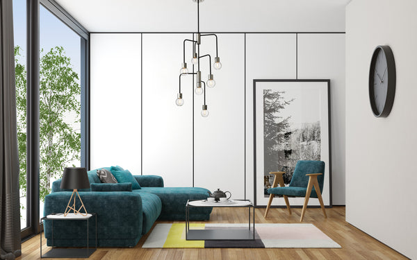 Neutra 7 Light Chandelier in Matte Black + Polished Nickel Finish