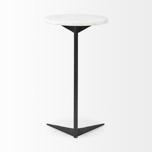 Ballatine II 15L x 15W x 27L White Marble Round Top White w/ Black Metal Base Accent Table