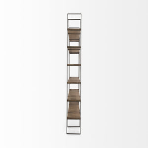 Taunton 80L x 10.5W x 90H Medium Brown Wood W/ Antique Nickel Metal Frame 6 Tier Shelving Unit