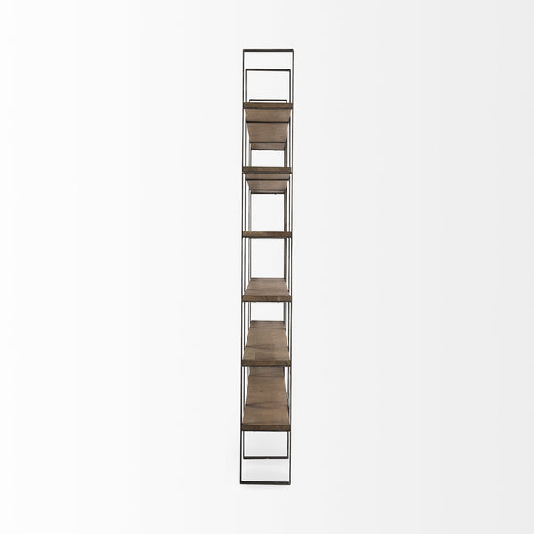 Taunton 80L x 10.5W x 90H Medium Brown Wood W/ Antique Nickel Metal Frame 6 Tier Shelving Unit