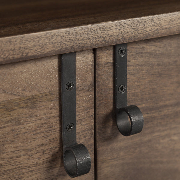 Glenn IV Dark Brown Wood w/ Black Iron Frame Media Console w/ Storage, TV Stand for TV up to 71"
