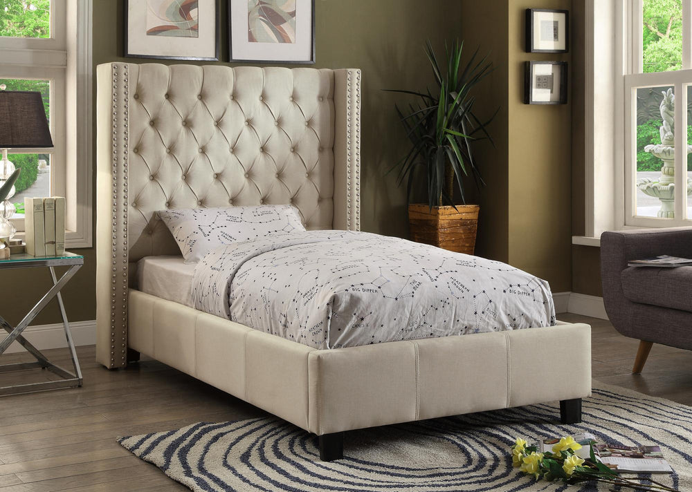 Edgar Twin Bed In Beige Linen