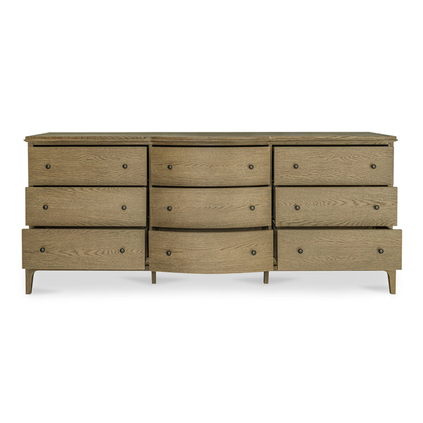 Sadie 9 Drawer Dresser in Brown Oak Finish
