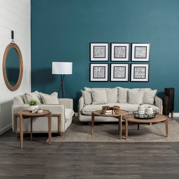 Roy II Frost Gray Upholstered and Brown Wood Frame Arm Chair