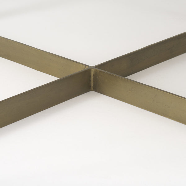 Faye 34L x 34W x 17H Beige Finished Wood W/Gold Metal Base Square Coffee Table