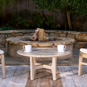 Dawn Outdoor Round Coffee Table in Teak Wood, Gray