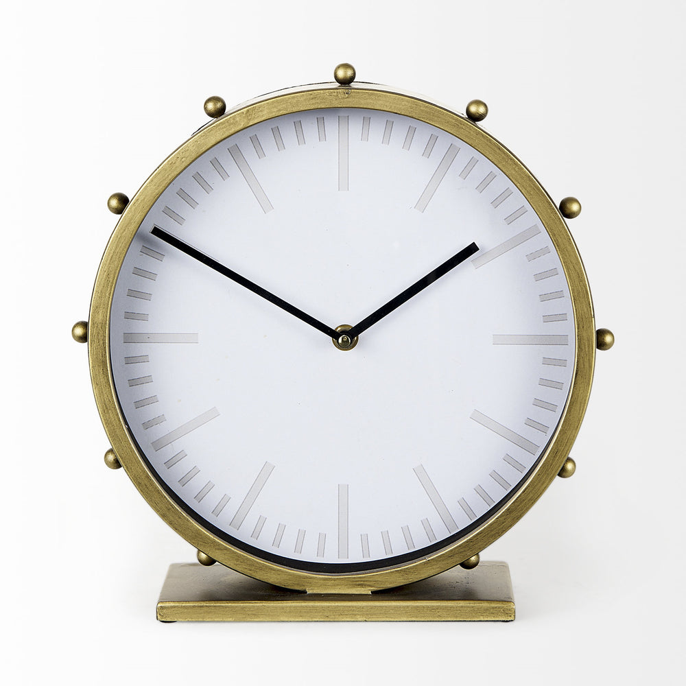 Marian 11.0L x 3.1W x 11.0H Gold Metal W/Studs Round Table Clock