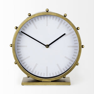 Marian 11.0L x 3.1W x 11.0H Gold Metal W/Studs Round Table Clock