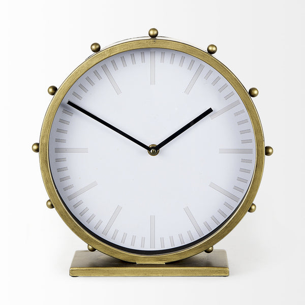 Marian 11.0L x 3.1W x 11.0H Gold Metal W/Studs Round Table Clock