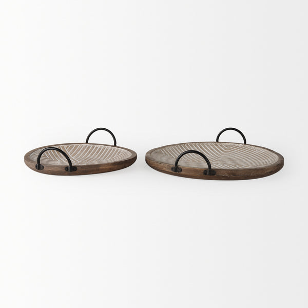 Jamila 16.9L x 16.8W x 43.3H Set of 2 Brown Wooden Tray