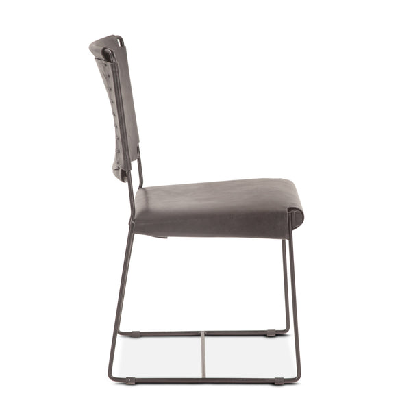 New York 17" Buffalo Leather and Iron Dining Chair, Black
