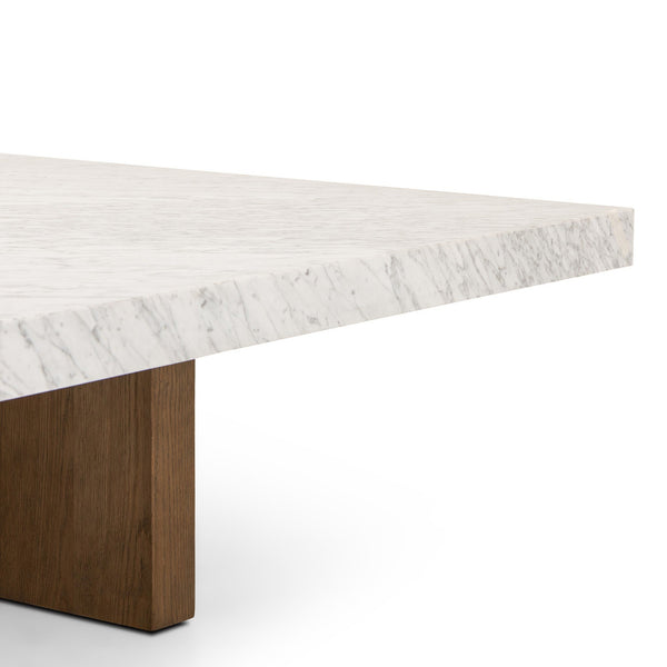 Bellamy Square Coffee Table In White Carrera Marble