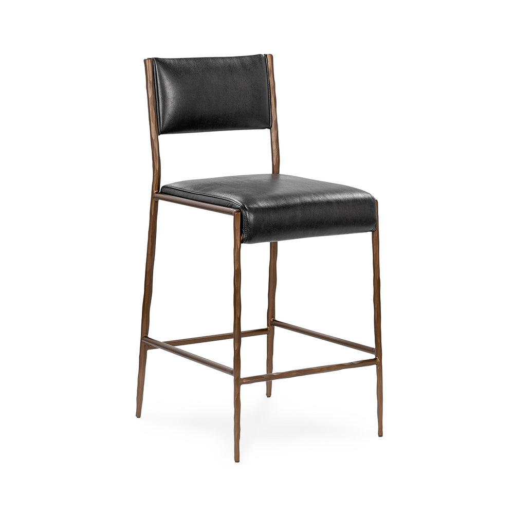 Kayne Leather Counter Stool - Black Hammered Metal Frame