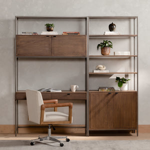 Trey Modular Wall Desk W/ 1 Bookcase - Auburn Poplar