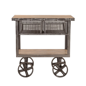 Industrial Teak 36" Reclaimed Utility Cart Table, Oiled Teak