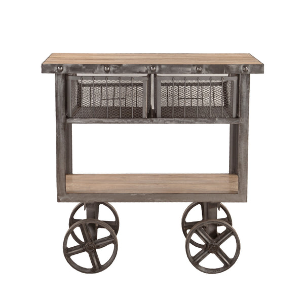 Industrial Teak 36" Reclaimed Utility Cart Table, Oiled Teak