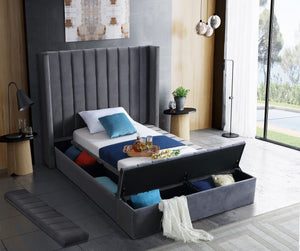 Joanne Twin Bed In Grey Velvet