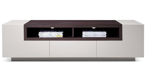 Zachary Tv Console- Grey Lacquer/Stained Oak