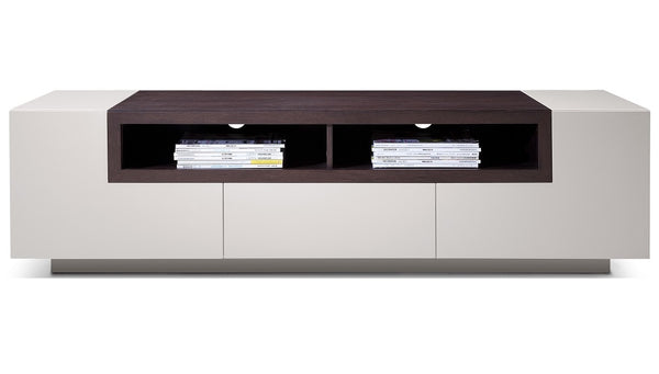 Zachary Tv Console- Grey Lacquer/Stained Oak