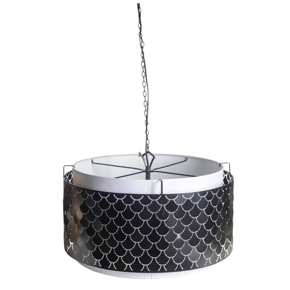 Brasseur I (26"x15") Charcoal Black Metal Fish Scale Three Bulb Chandelier