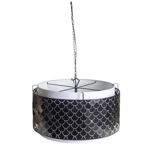 Brasseur I (26"x15") Charcoal Black Metal Fish Scale Three Bulb Chandelier