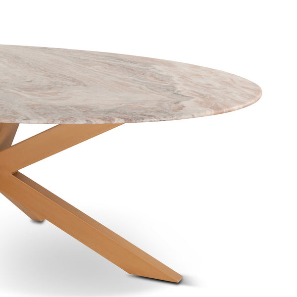 Malibu 90" Iron and Marble Oval Dining Table, Sawar Marble, Antique Gold