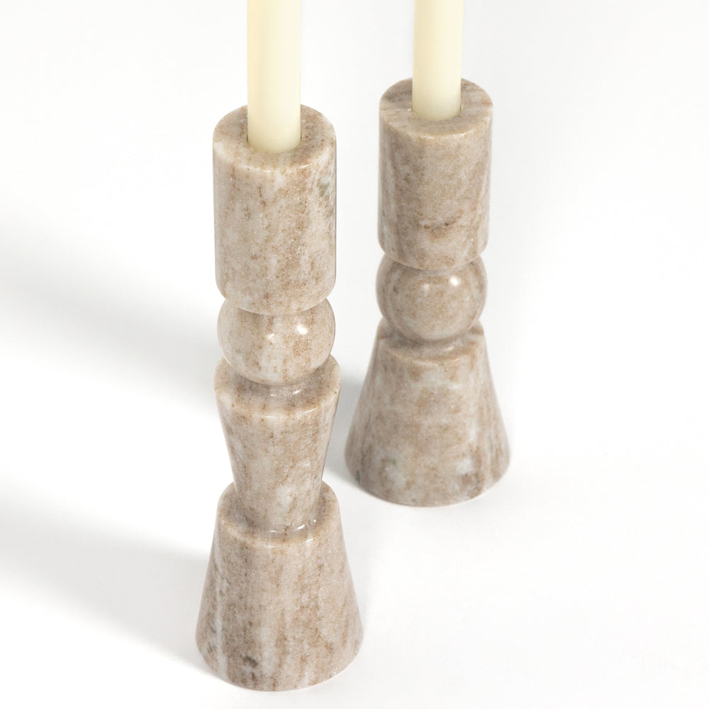 Rosette Taper Candlesticks,Set 2 In Taupe