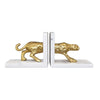 WHITE MARBLE BOOKENDS WITH BRASS LEOPARD