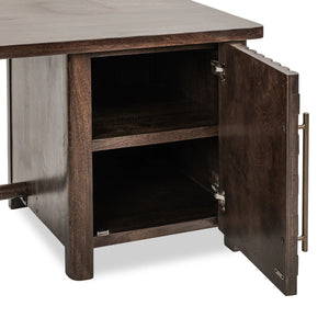 Norwood Solid Mango Wood Desk with Brass Detailing - Bark Brown
