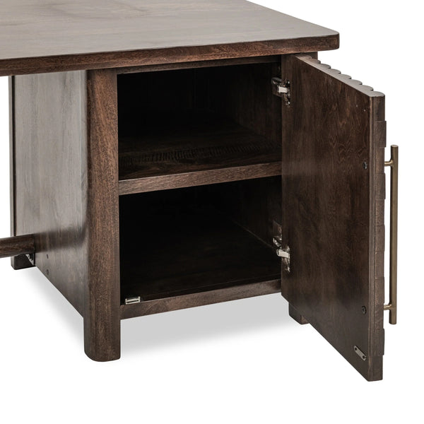 Norwood Solid Mango Wood Desk with Brass Detailing - Bark Brown