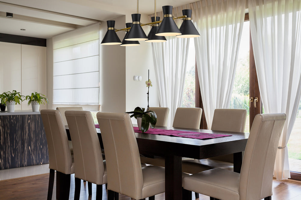Soriano 6 Light Island/Billiard in Matte Black + Heritage Brass Finish