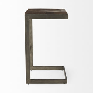 Kiran 17L x 17W x 30H Medium Brown Wood W/ Antique Nickel Finished Metal Frame Bar Stool
