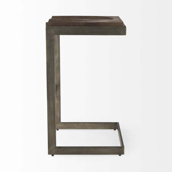 Kiran 17L x 17W x 30H Medium Brown Wood W/ Antique Nickel Finished Metal Frame Bar Stool