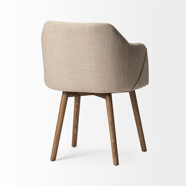 Ronald II Cream Fabric Wrap Brown Wooden Base Dining Chair