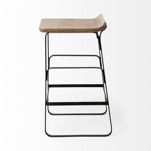 Conan 25" Seat Height Brown Wood Seat Black Metal Frame Counter Stool