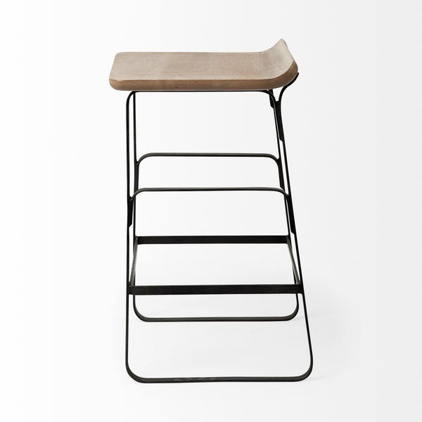 Conan 25" Seat Height Brown Wood Seat Black Metal Frame Counter Stool