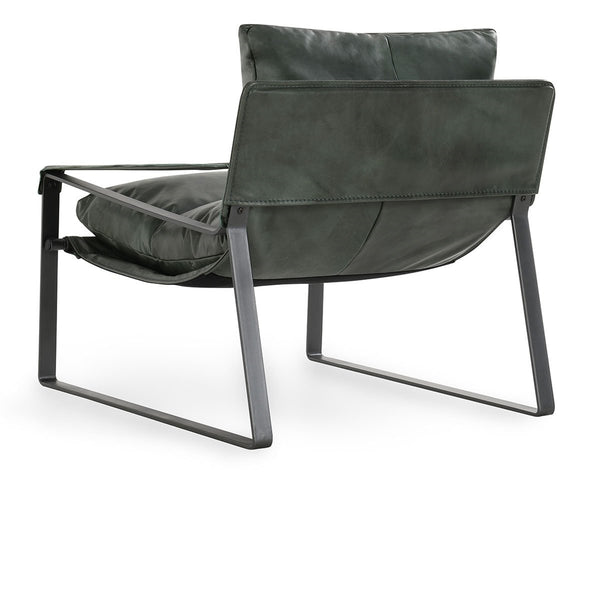 Morgan Leather Accent Chair with Iron Legs - Forrest Green