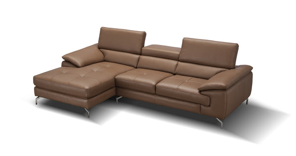 Jett Italian Leather Mini Sectional Left Facing Chaise in Caramel
