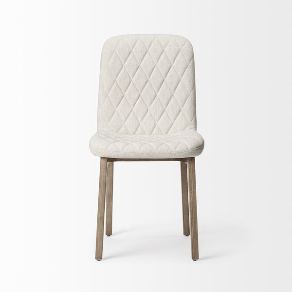 David Diamond Tuffed Cream Fabric Wrap Brown Wood Base Dining Chair