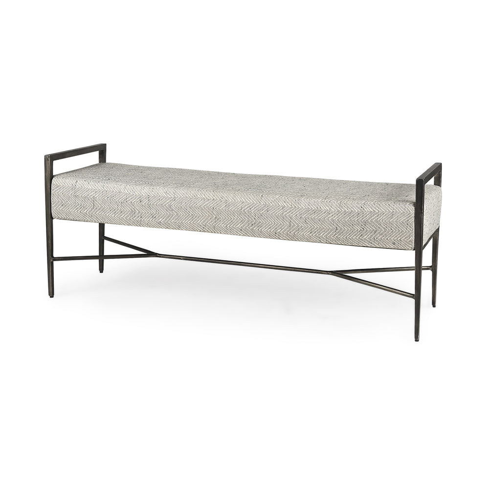 Charlotte  55.0L Gray Herringbone Fabric Seat w/ Antique Nickel Metal Frame Bench