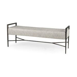 Charlotte  55.0L Gray Herringbone Fabric Seat w/ Antique Nickel Metal Frame Bench